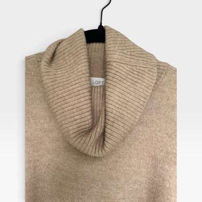 Loft Cowl Neck Beige Sweater, Neutral, Size Medium