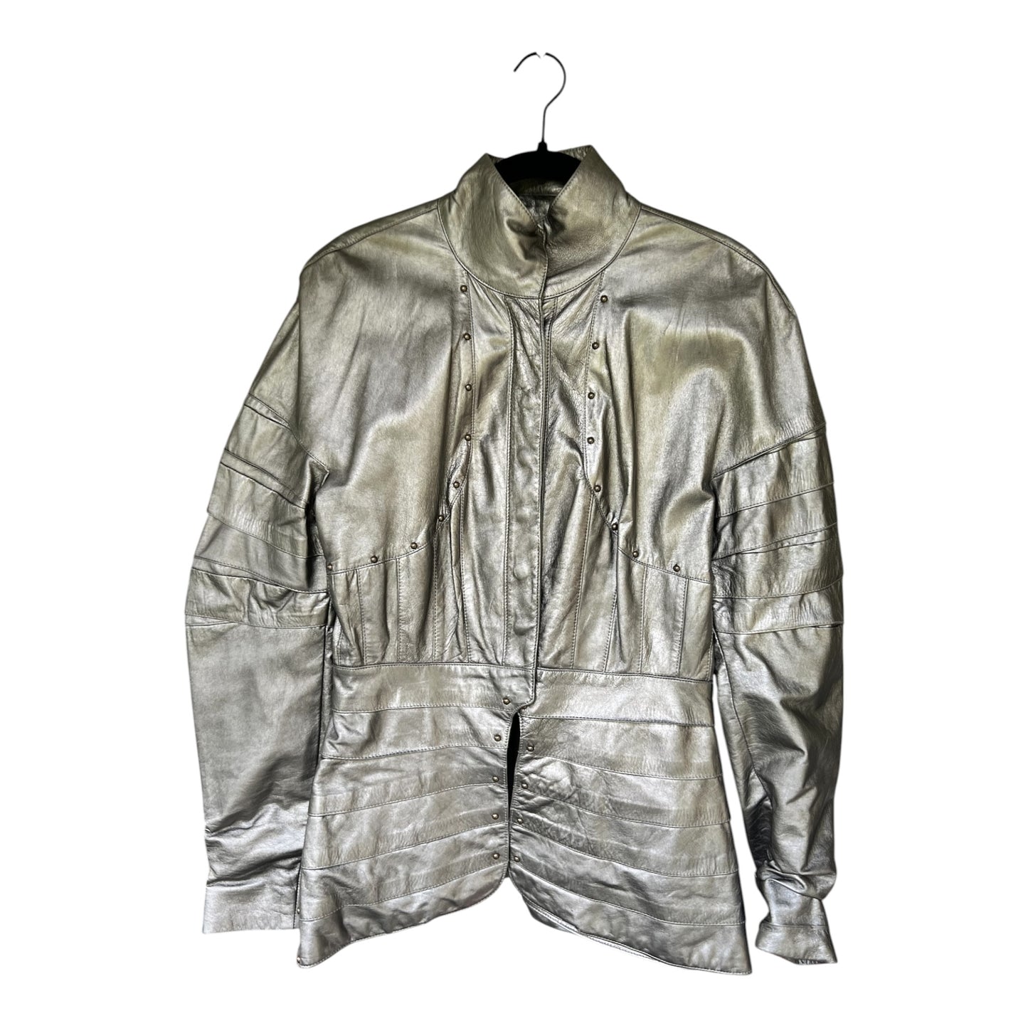 Vintage Ralph Lauren Collection Purple Label Leather Pewter Jacket, Size 6