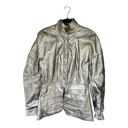Vintage Ralph Lauren Collection Purple Label Leather Pewter Jacket, Size 6