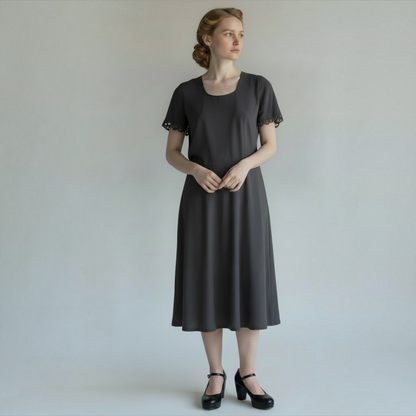 Authentic Vintage 1940s Black Capelet Collar A-Line Midi Dress, Size (Coming Soon)