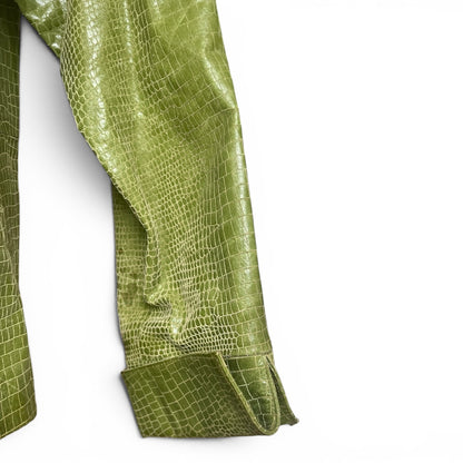 Vintage Y2K A.M.I. Lime Green Croc-Embossed Leather Jacket, Size L