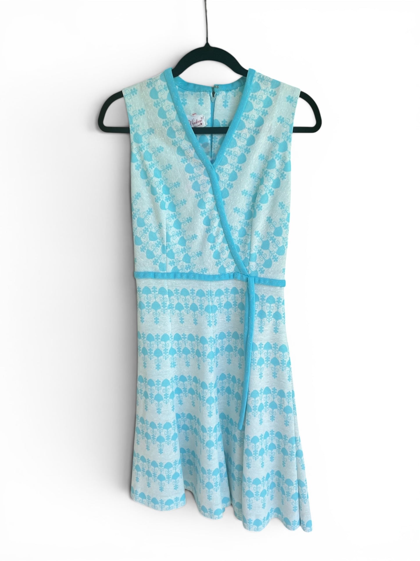 Vintage Kay Windsor Aqua Wrap-Style A-Line Dress, Size XS