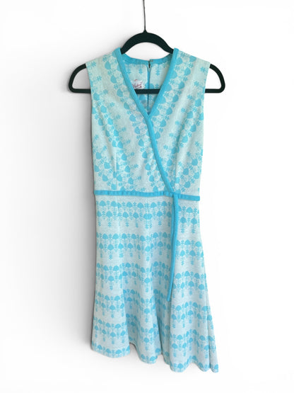 Vintage Kay Windsor Aqua Wrap-Style A-Line Dress, Size XS