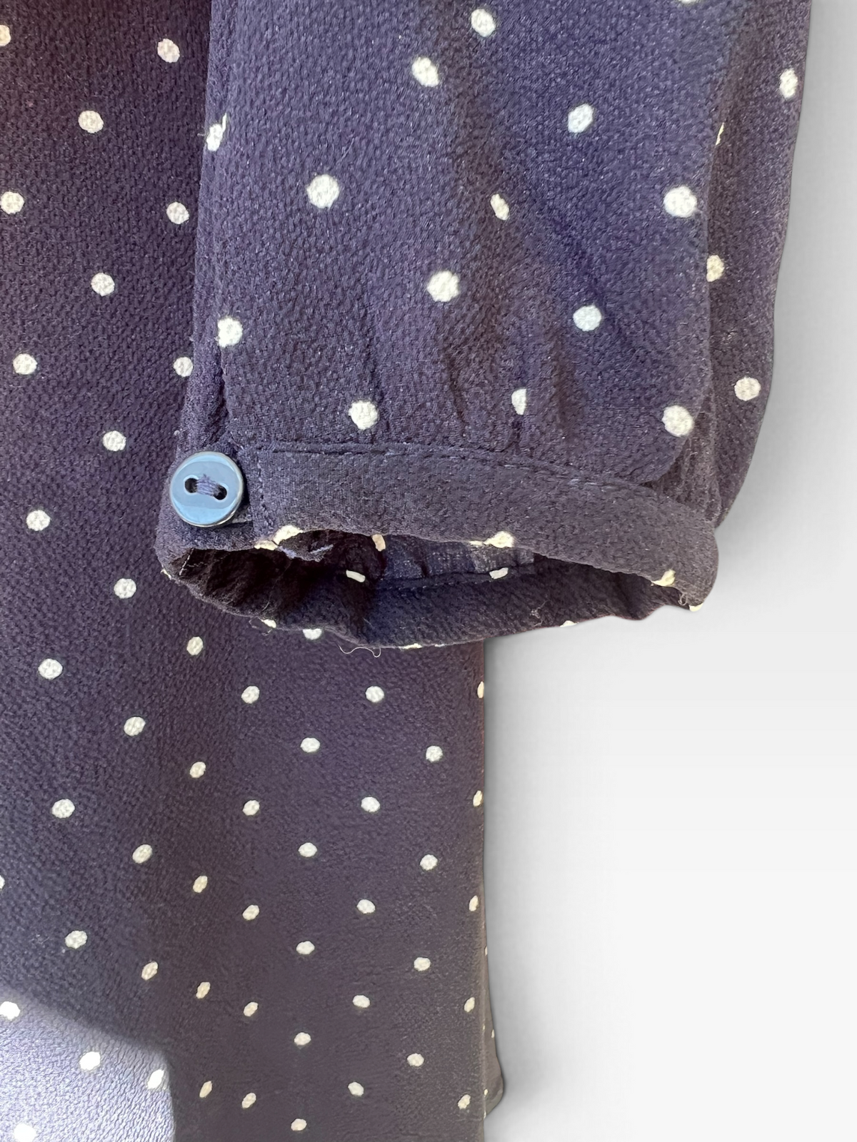 H&M Navy Blue and White Polka Dot A-Line Long Sleeved Mini Dress, Size 10