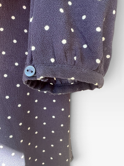 H&M Navy Blue and White Polka Dot A-Line Long Sleeved Mini Dress, Size 10