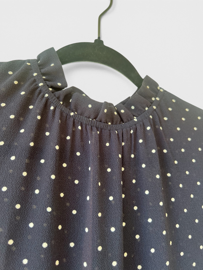 H&M Navy Blue and White Polka Dot A-Line Long Sleeved Mini Dress, Size 10