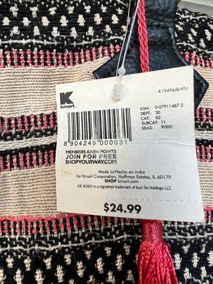 NWT Joe Boxer Boho Tote Bag, Black, White and Pink Tassel Purse