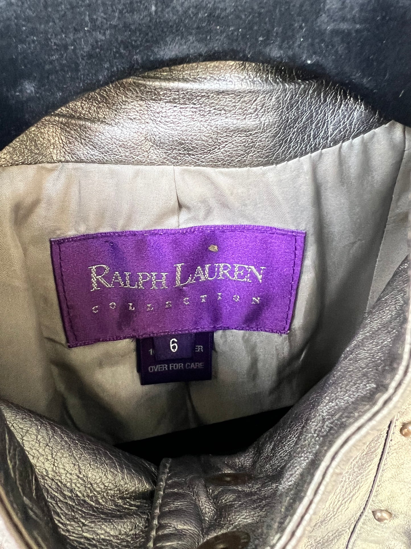 Vintage Ralph Lauren Collection Purple Label Leather Pewter Jacket, Size 6