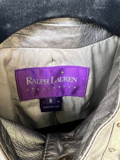 Vintage Ralph Lauren Collection Purple Label Leather Pewter Jacket, Size 6