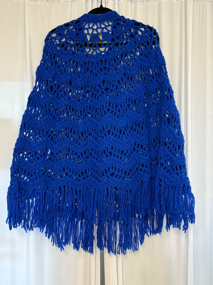 Vintage Blue Poncho - OS