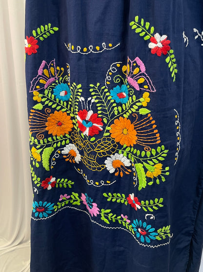 Vintage Blue Embroidered Caftan Style Dress, os
