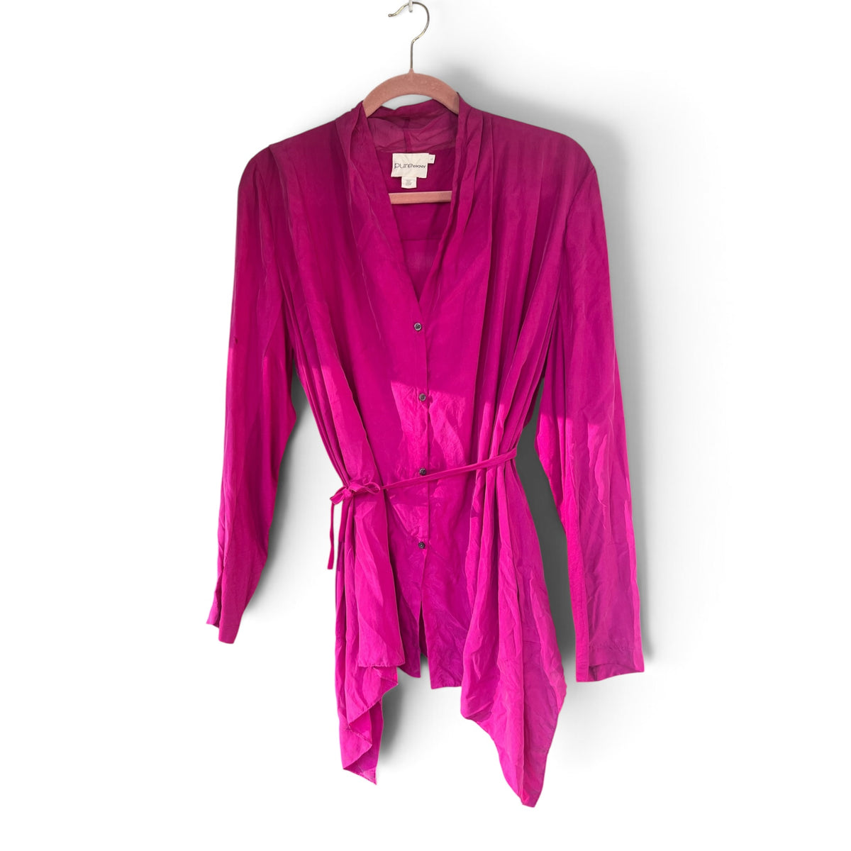 NWT Pure DKNY Magenta 100% Silk Blouse, Size L