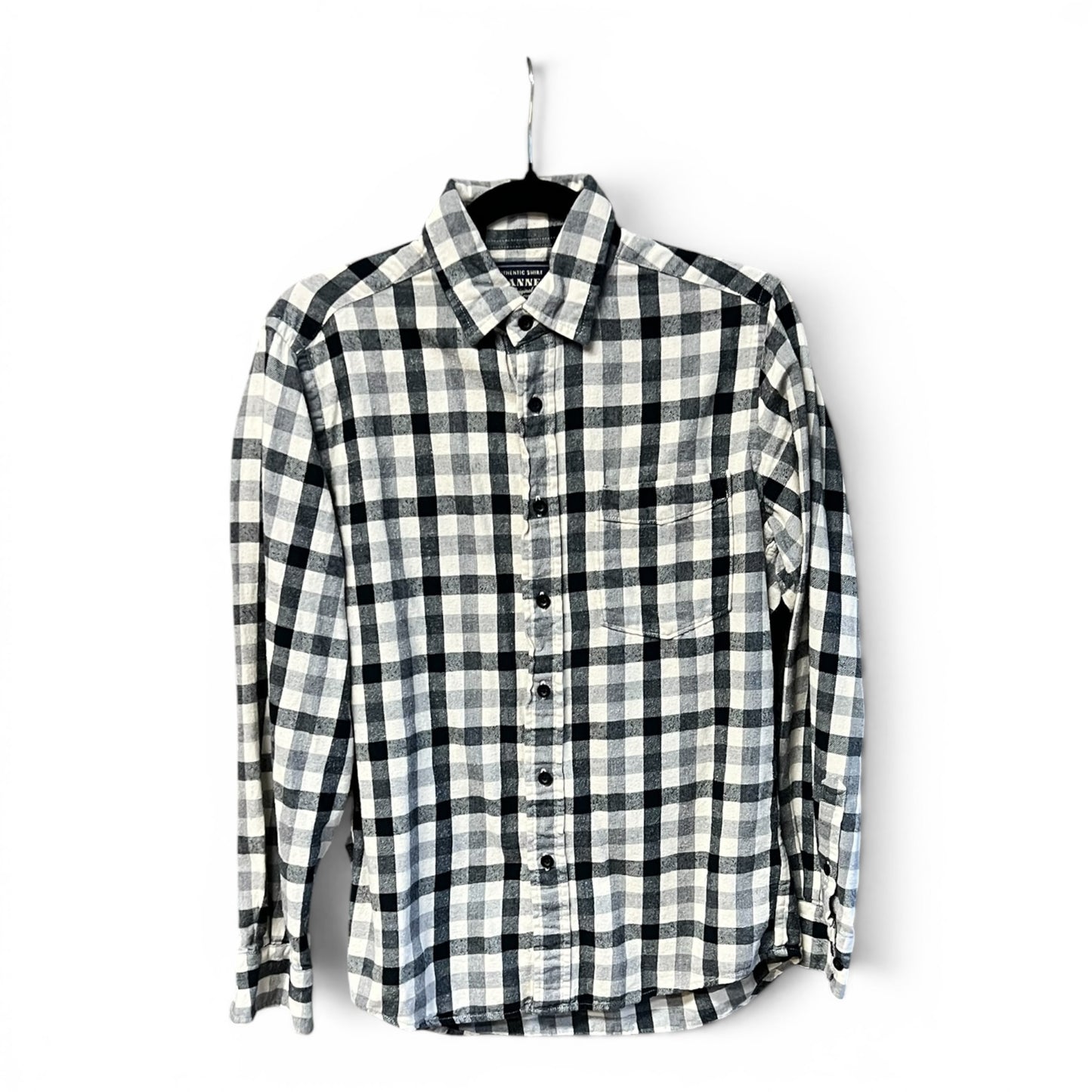 Uniqlo Black & White Plaid Flannel Button Down Shirt, size xs