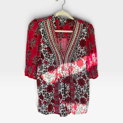 Bl^nk London, Anthropologie, Stephanie Top, Red Floral, Boho, Size S