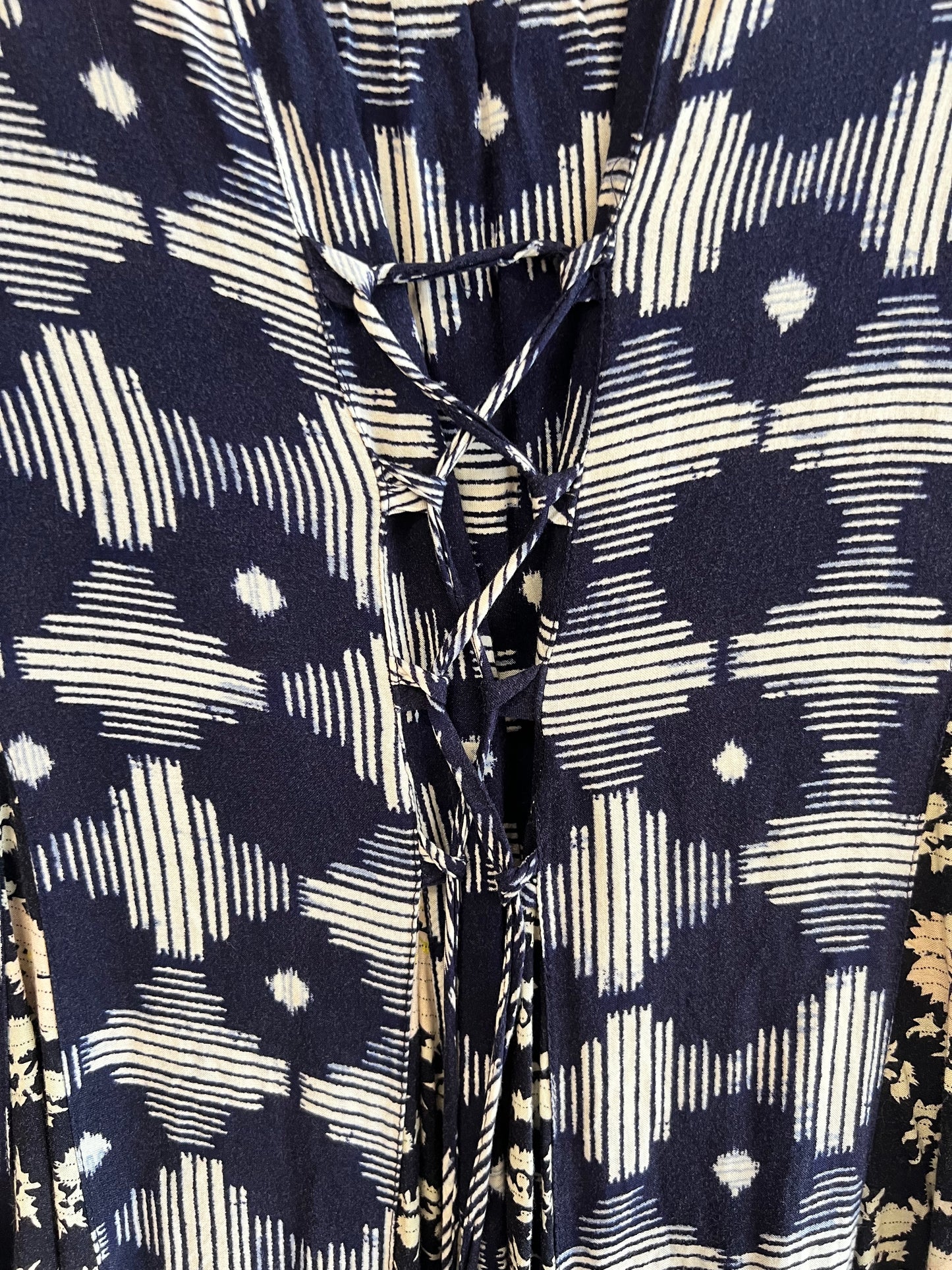Anthropologie || Maeve Navy Blue Multi Pattern T-Shirt Dress, size xs