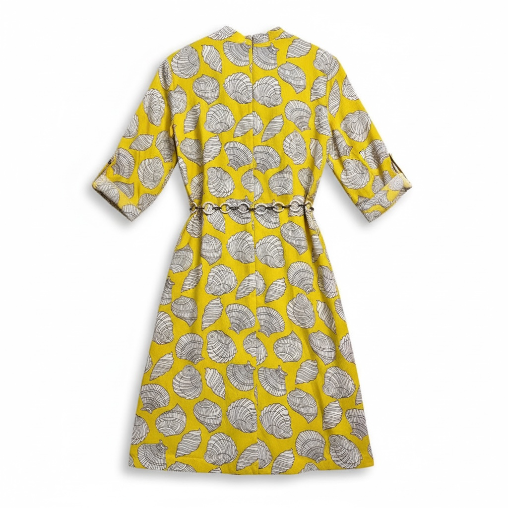 Vintage NWT Yellow Seashell Dress with Belt, size medium