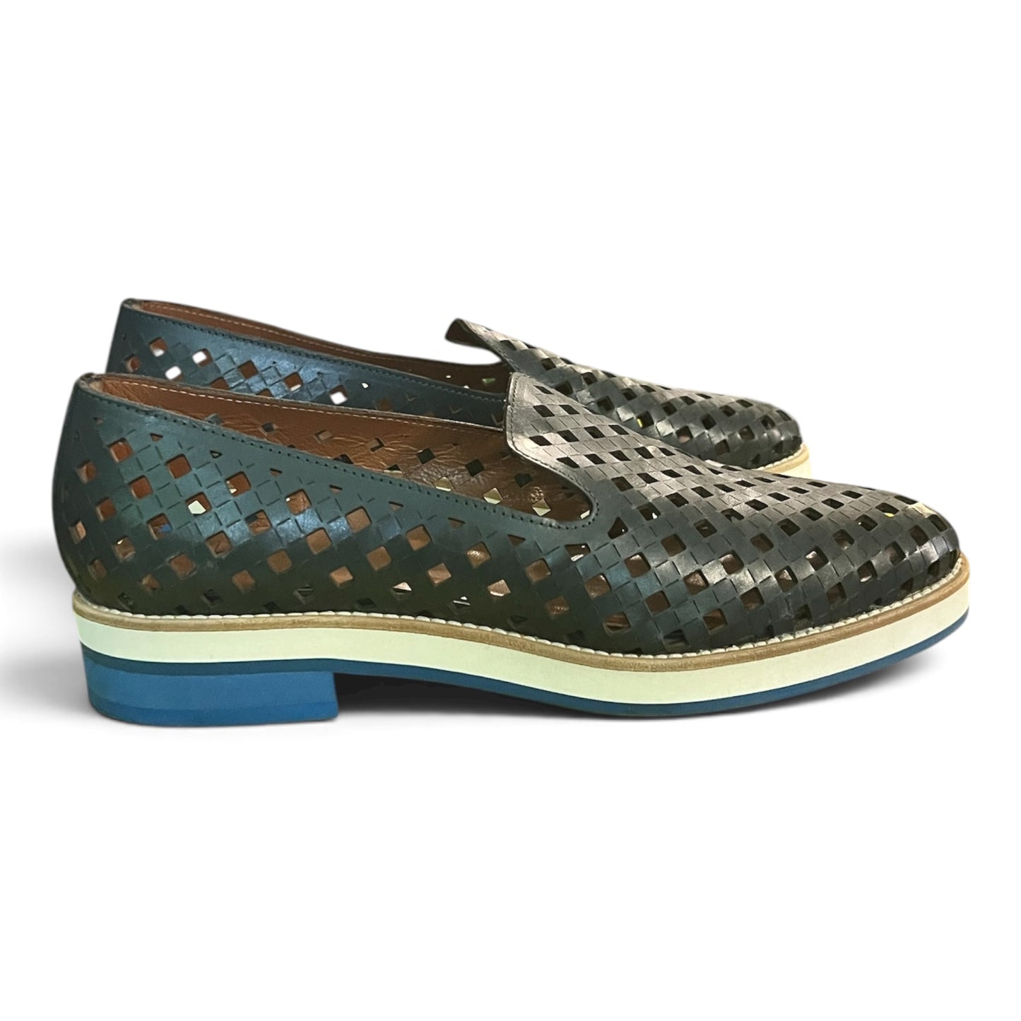 Aquatalia Women’s Loafers With Contrast Soles / Blue Lug Heels, Size 8.5