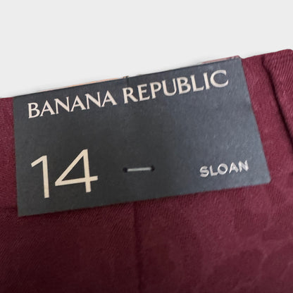 NWT Banana Republic Sloan Pants, Burgundy Tonal Damask, Size 14