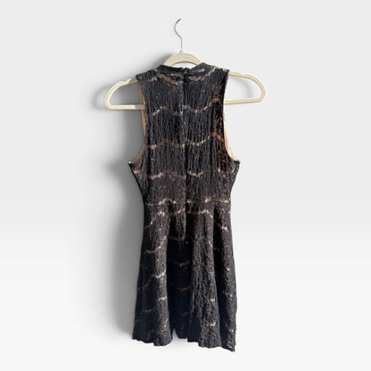 Love, Fire Black Lace Sleeveless Cocktail Mini Dress, Nude Lining, Size M