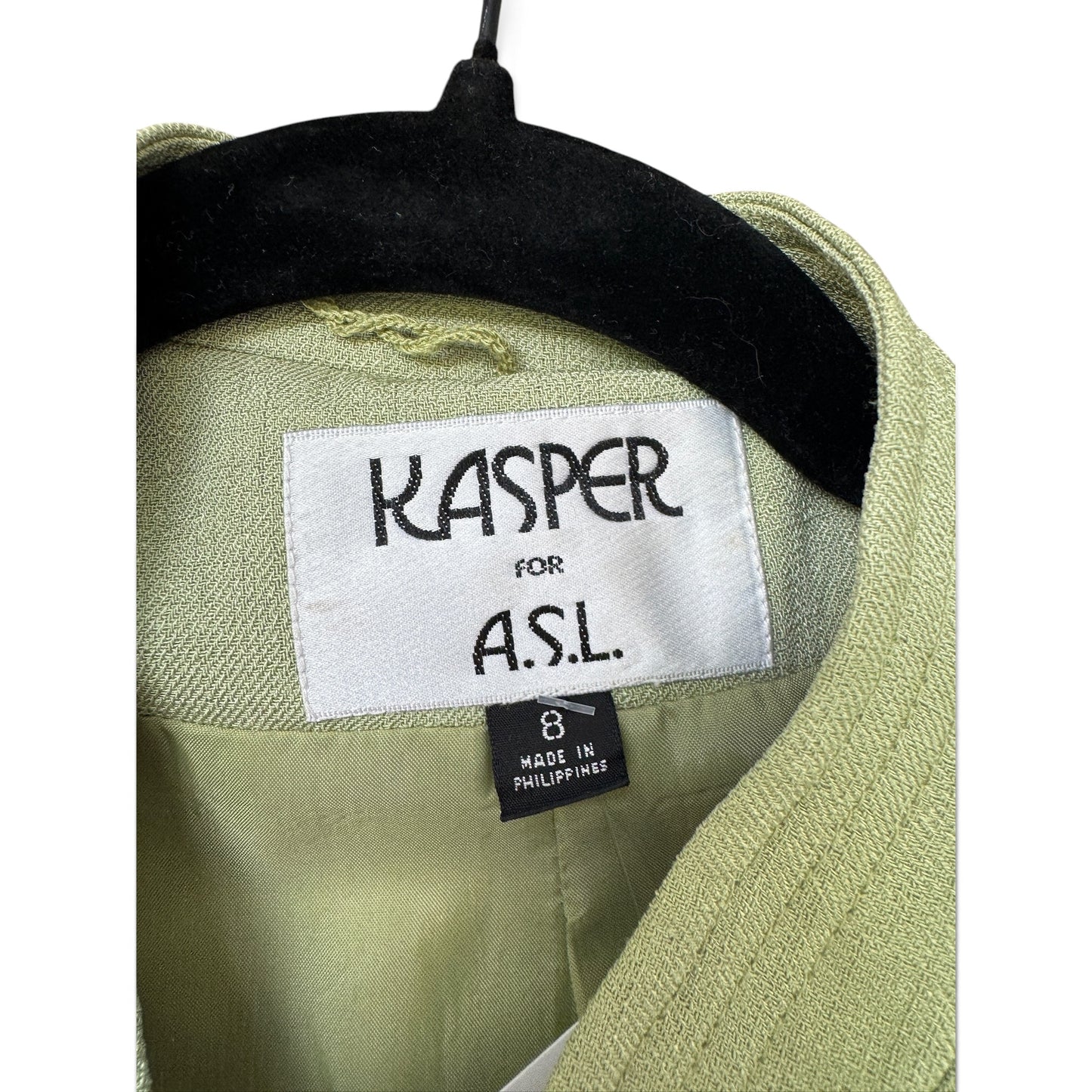 Kasper For ASL Celery Green Two-Piece Vintage 90s Y2K Skirt Suit, Size 8