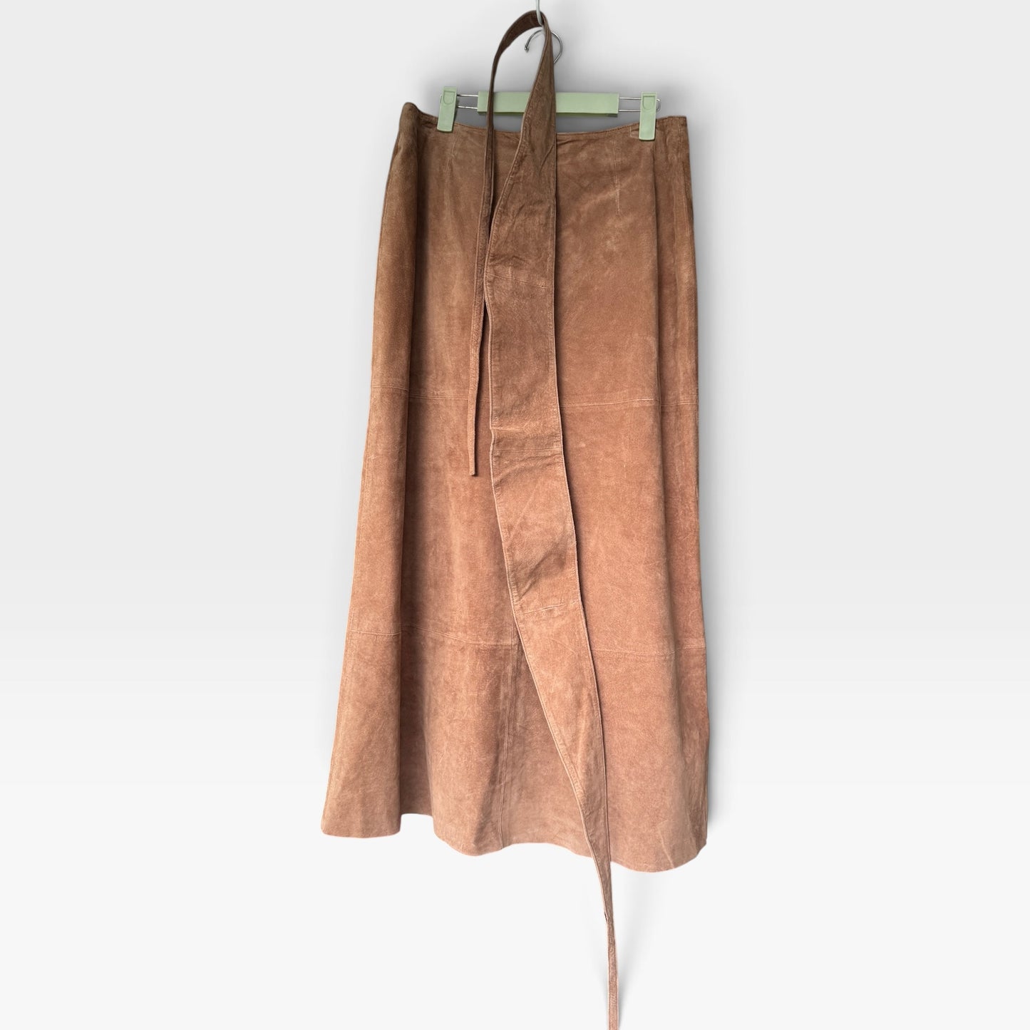 Vintage Willi Smith Real Suede Paneled Maxi Skirt - Camel Brown Vtg Size 12