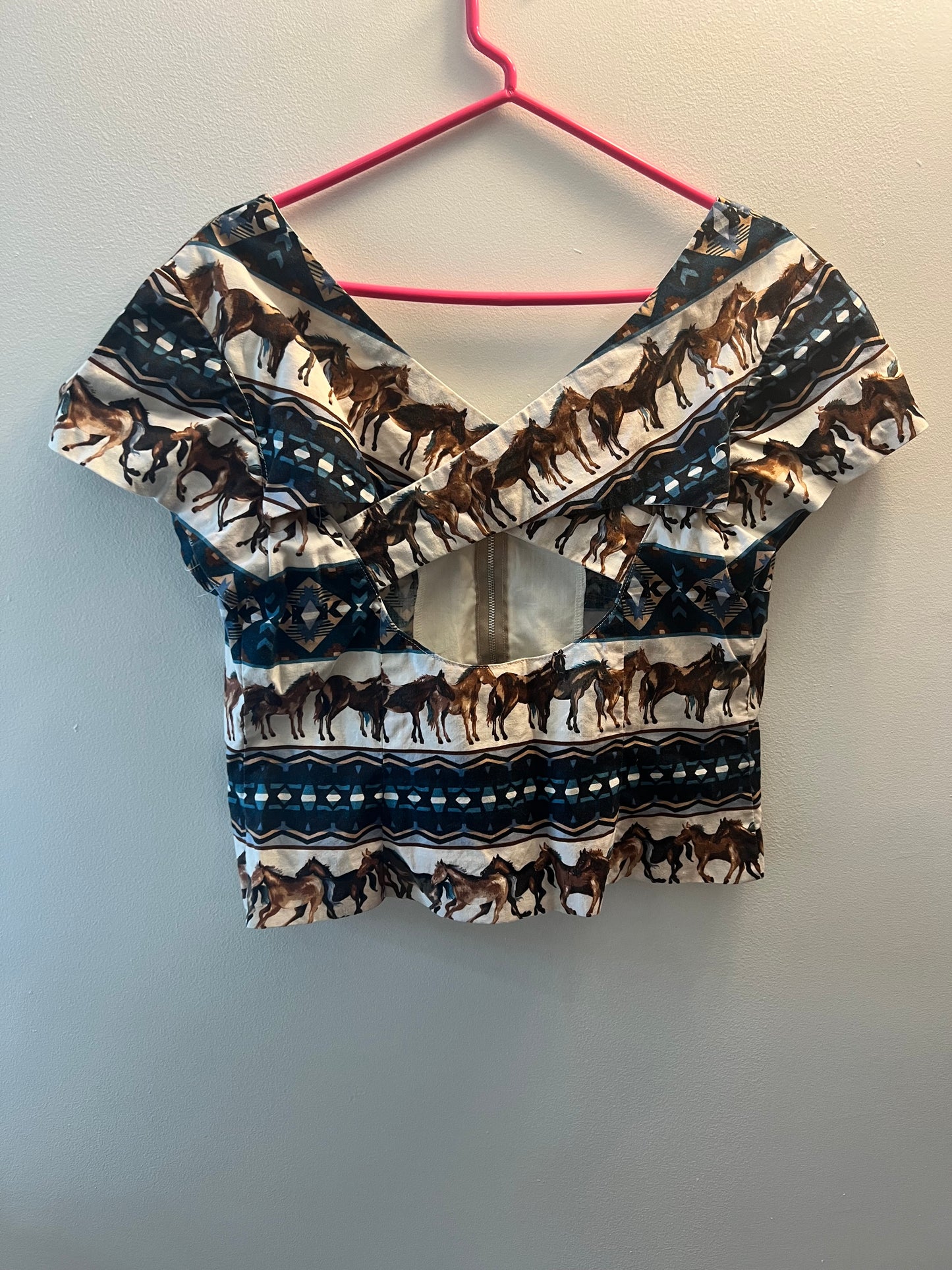 Western/Equestrian Print Crisscross Back Top
