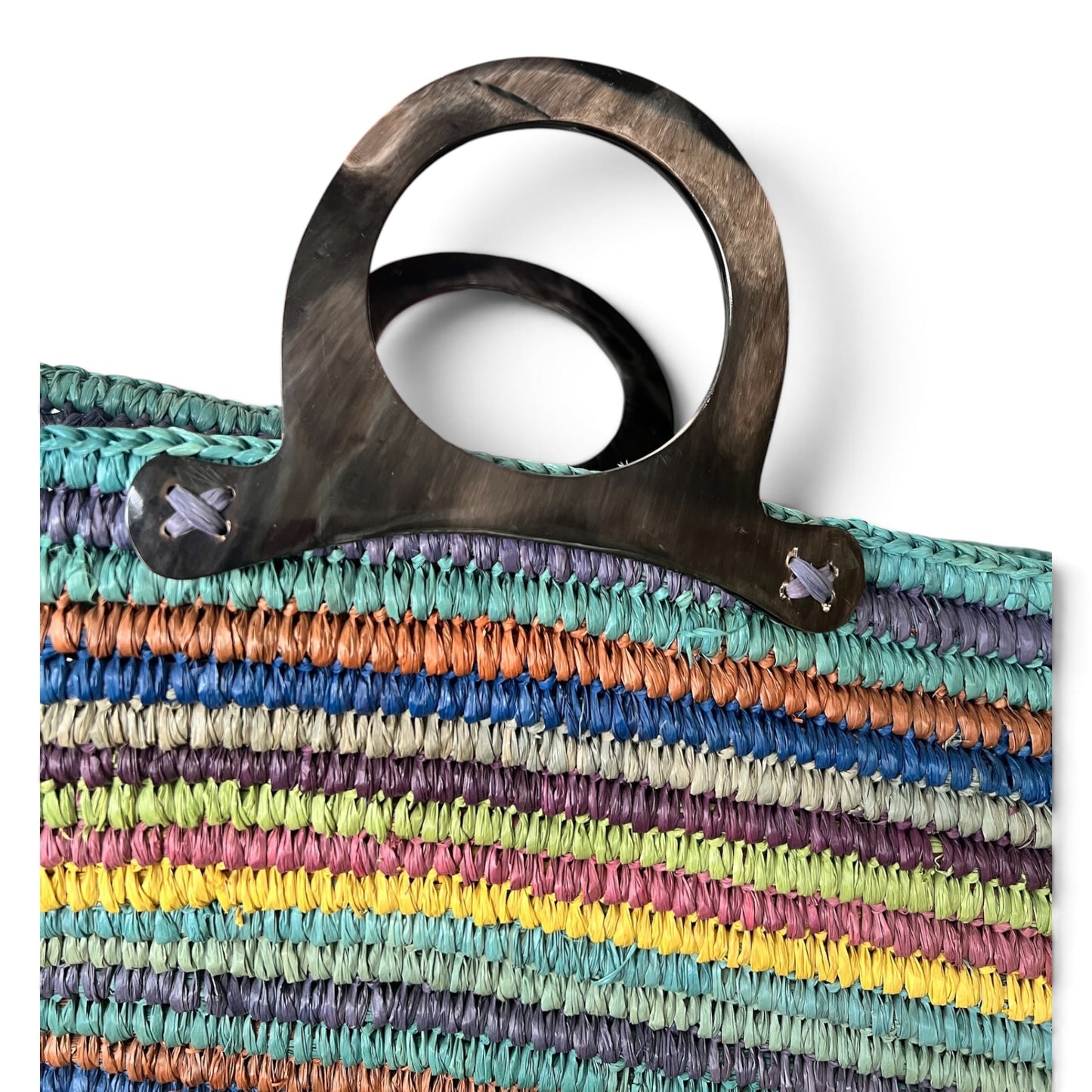 Authentic Jamin Puech Vintage Handcrafted Multi-Color Woven Raffia Basket Tote