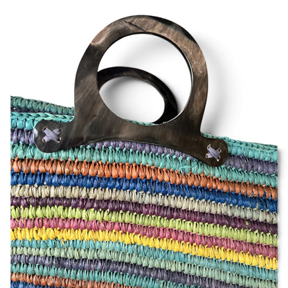 Authentic Jamin Puech Vintage Handcrafted Multi-Color Woven Raffia Basket Tote