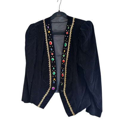 Vintage Black Velvet Blazer with Jewels, size medium