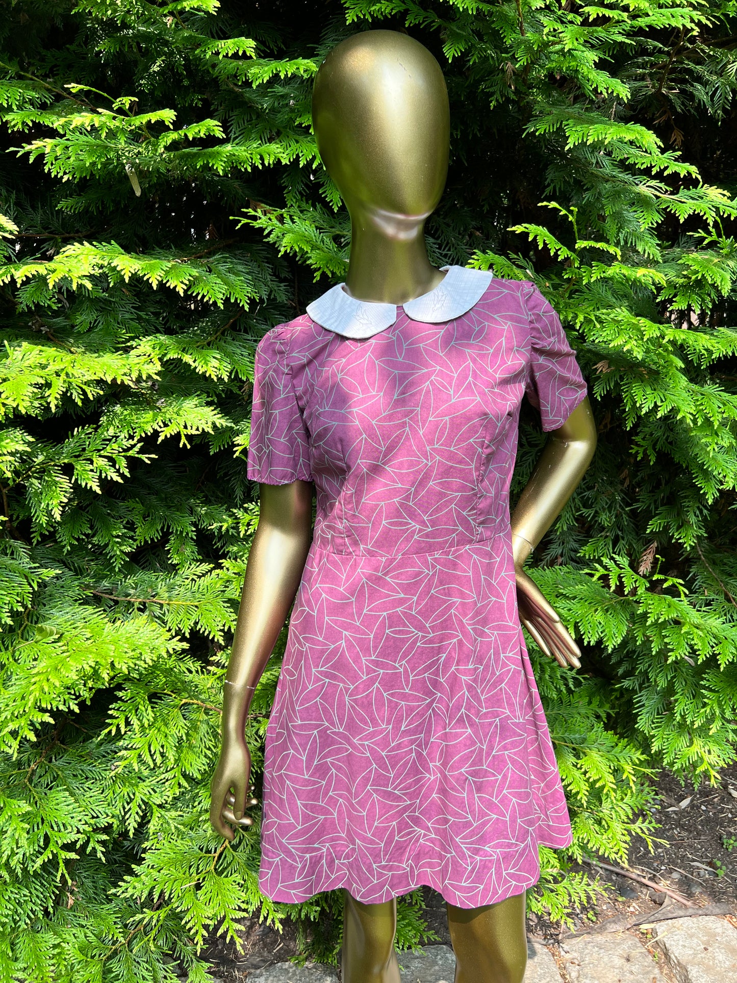 Purple Dress with Birds on Collar, size xs/s