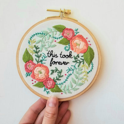Delicate Roses “This Took Forever” Beginner Embroidery Kit