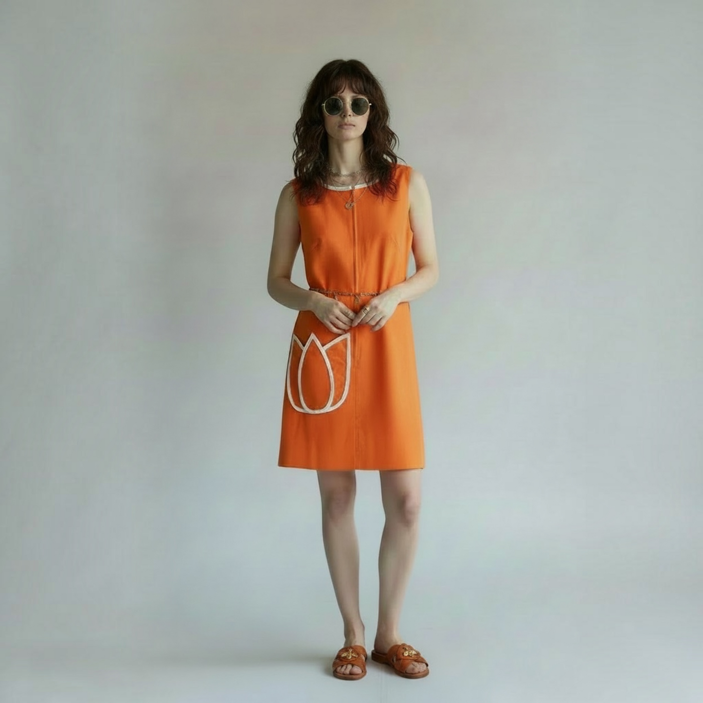 60s mod mini dress True Vintage Orange With Flower Pocket, Size S like a cross between homespun and boucle 1960s purple Mod Go Go