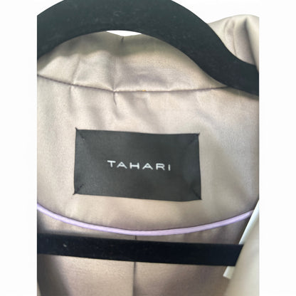 Tahari Grey / Taupe Satin-Finish Belted Trench Coat Jacket, Size M/L