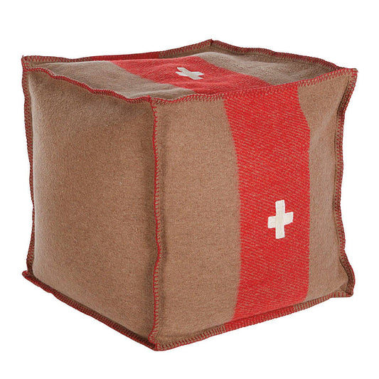 Swiss Army Pouf 18X18X18 Brown/Red — Stuffed With Upcycled Fabric Scrap!