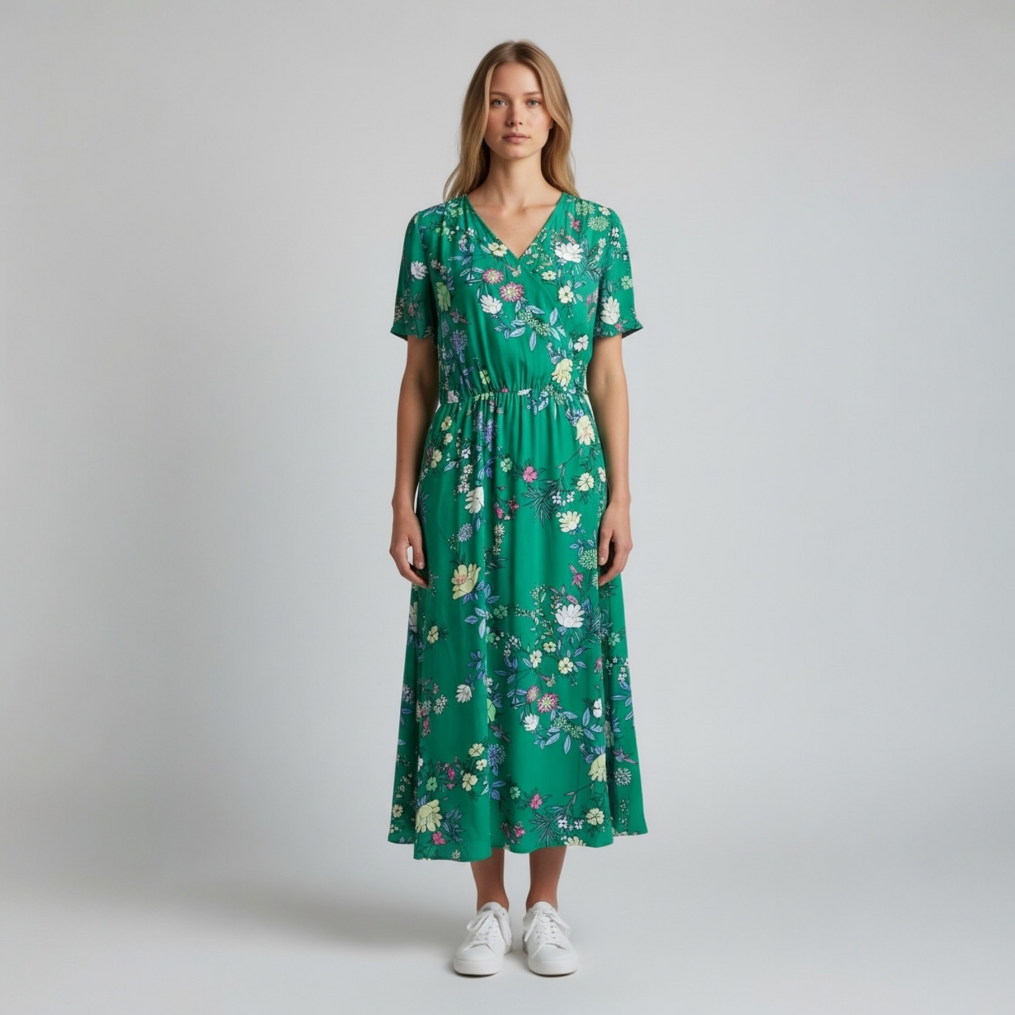 NWT Loft Green Floral Midi Dress, size 8
