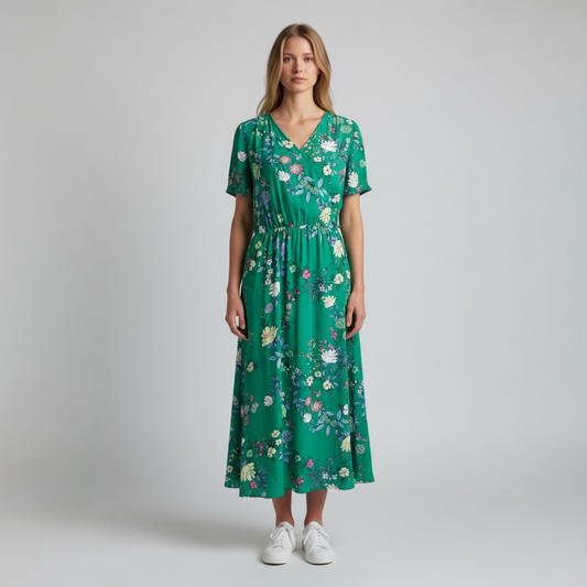 NWT Loft Green Floral Midi Dress, size 8