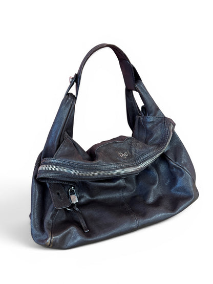 Y2K D&G Dolce & Gabbana Brown Leather Slouchy Hobo Bag