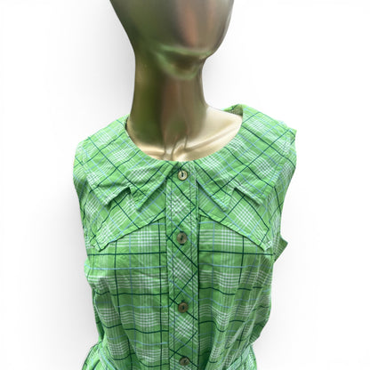 Vintage 70s Green Plaid Shirt Dress, 100% Cotton, Made in Portugal, Size M
