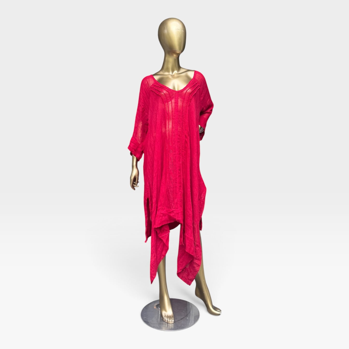 LILI 100% Linen Avant Garde Asymmetrical Kaftan Dress – Red - Size XL