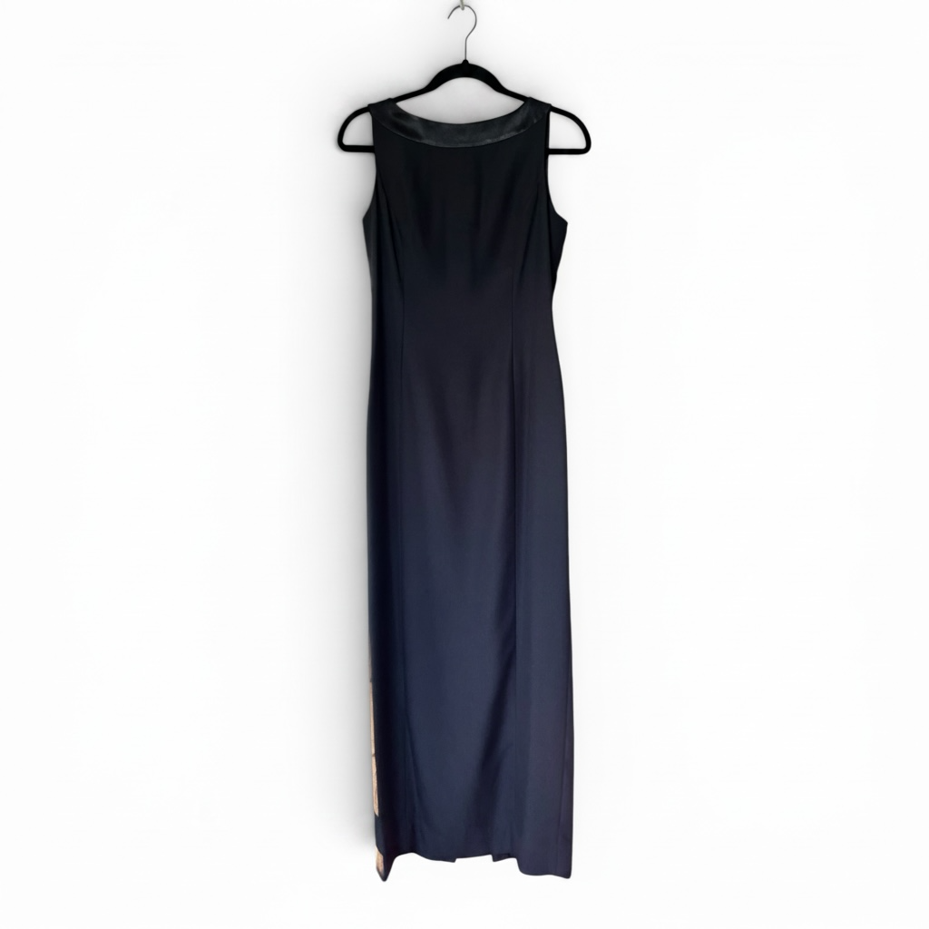 Vintage Papéll Boutique Formal Black Column Dress with Cut-Out Back, Size 8