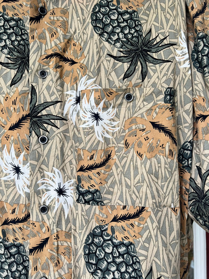 Vintage 90s Hawaiian Pineapple Pattern Aloha Men’s Shirt, Size L