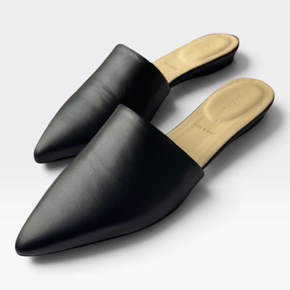 NWT Everlane The Pointed Slide, Black Leather Mules, Slip-On Flats, Size 9