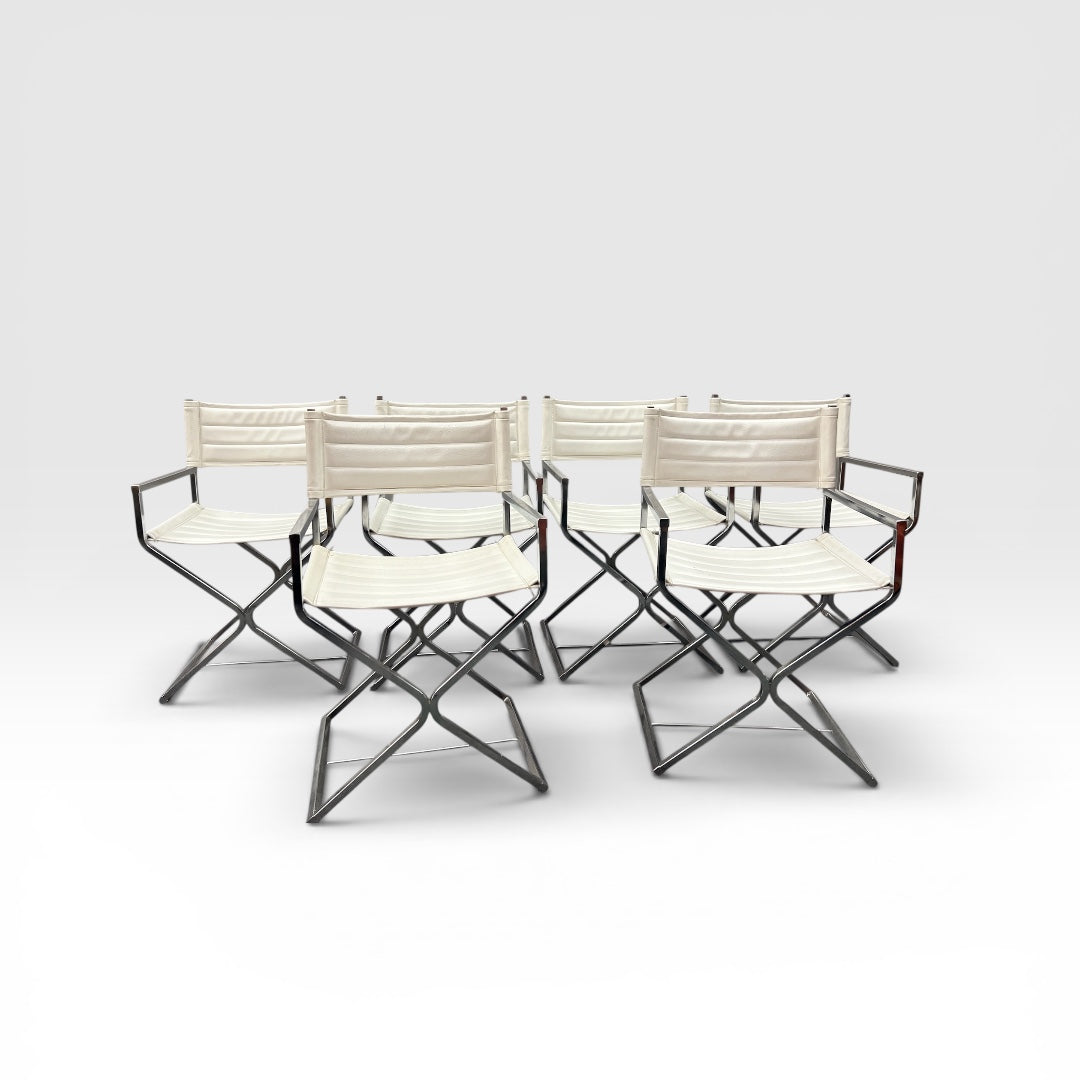 Vintage Mid Century Modern Chrome Directors Chairs 1970’s - Set of Six