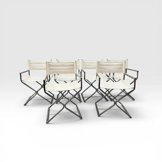 Vintage Mid Century Modern Chrome Directors Chairs 1970’s - Set of Six