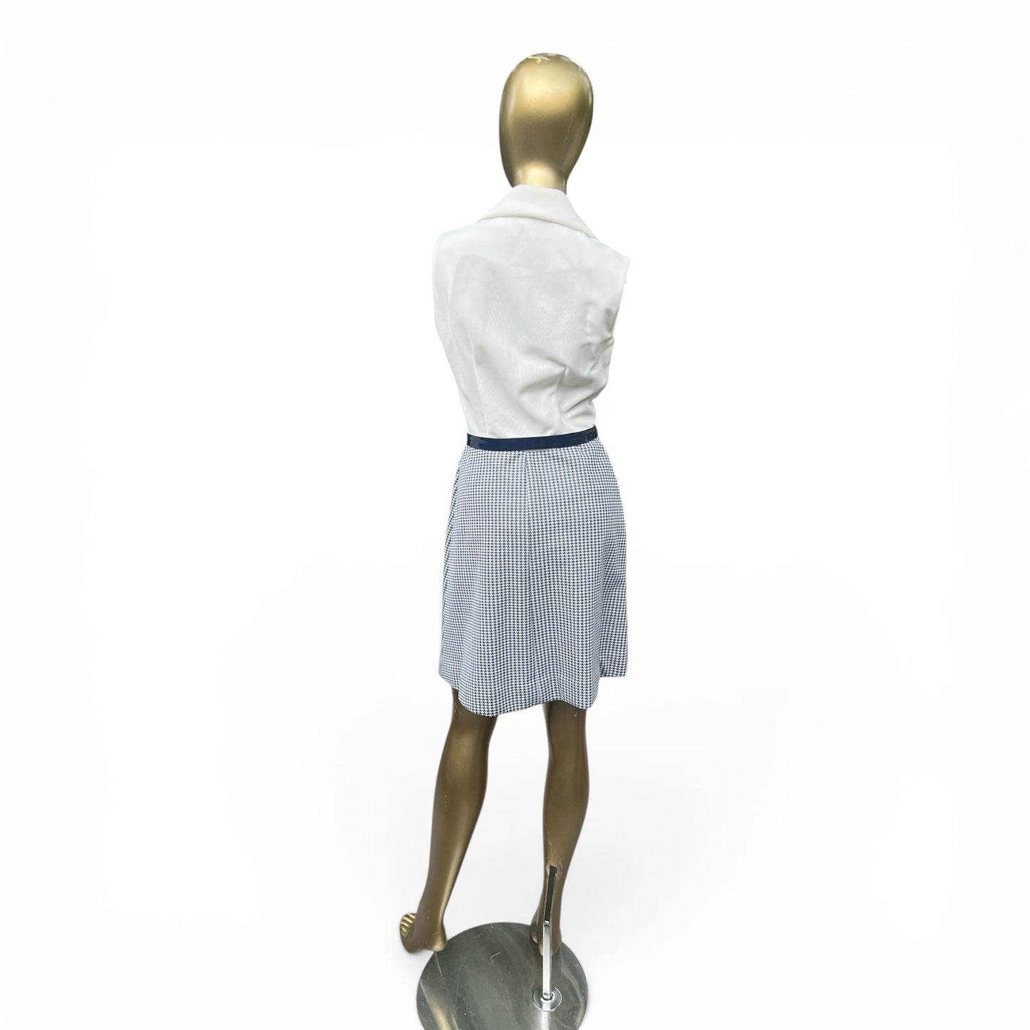 Vintage 70s Trompe L’oeil Day Dress, Mod Poly Houndstooth, Size S