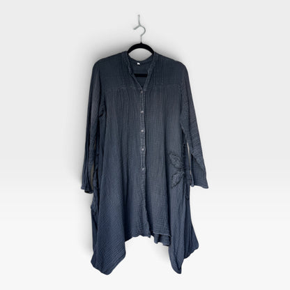 100% Cotton Flowy Gauzy Boho Tunic Dress, Asymmetric Hem, Size L/XL