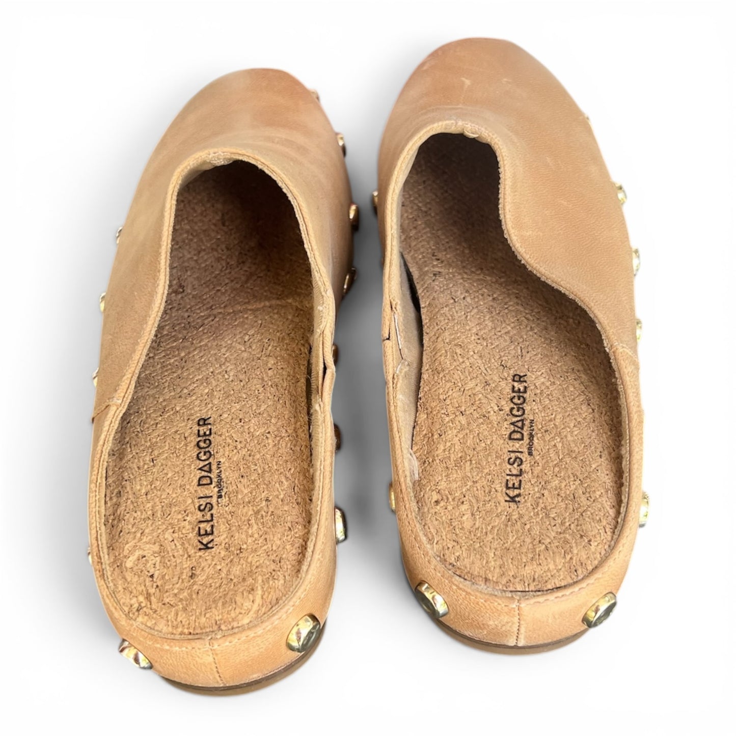 Kelsi Dagger Brooklyn Leather Market Clogs Gold Stud Slides, Size 9.5