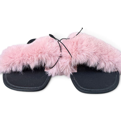 NWOT Chinese Laundry New Pink Fluffy Slides / Sandals, Size 8