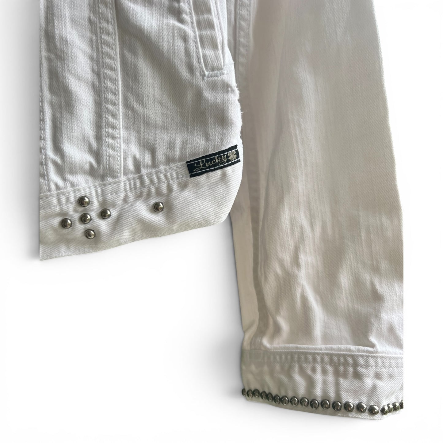 Lucky Brand White Studded Jean Jacket, size large