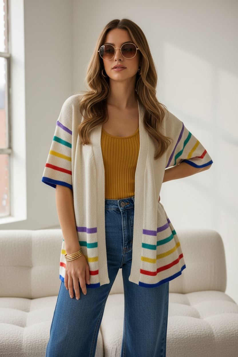 Vintage Sweater with Rainbow Stripes by Sheridan Creations, size m/l